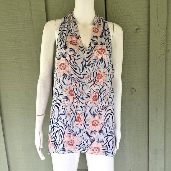 CAbi Red White Blue Floral Top M Medium - Picture 1 of 3